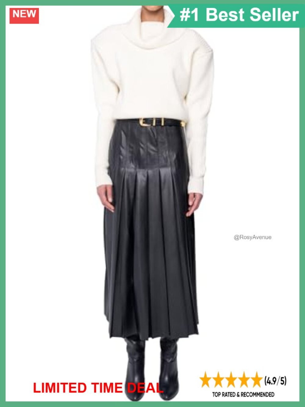 High-Waisted Pleated Midi Skirt in Leather-Like Material A-Line